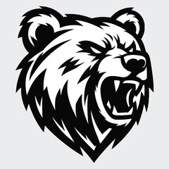 Fierce Roaring Bear Mascot Vector Logo – Black and White Illustration