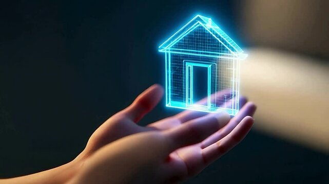 Video mano con holograma de logo de una casa