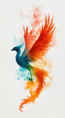 Obraz premium vibrant watercolor painting of phoenix rising, showcasing fiery orange and blue hues blending beautifully. artwork symbolizes rebirth and transformation, evoking sense of hope and renewal