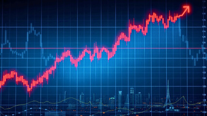Fototapeta premium stock market trend chart with glowing, upward and downward-trending lines representing financial data