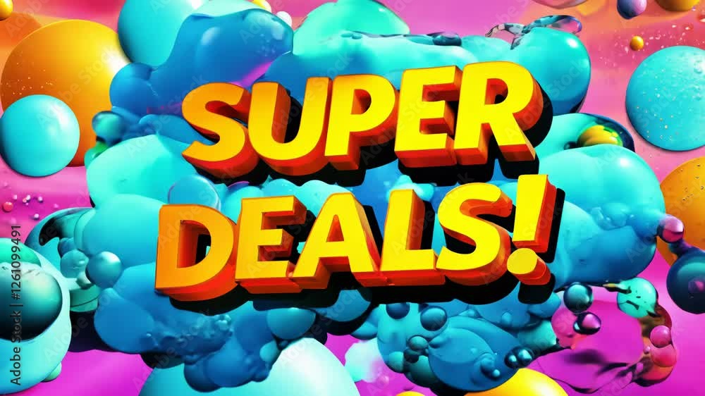 Aufkleber a colorful sign that says super deal. it is surrounded by many colorful bubbles. the bubbles are in 