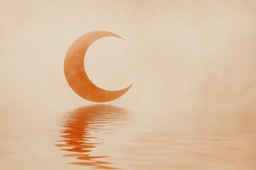 Minimalist Depiction of a Partial Solar Eclipse Reflected on a Calm Lake at Sunset