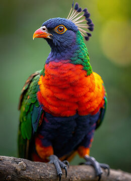 Exotic Rainbow-Crested Bird in Vibrant Plumage