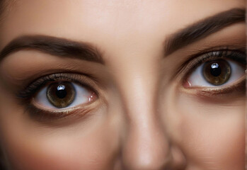 Fototapeta premium Extreme close-up portrait of a woman with expressive eyes, her face half in shadow, conveying strength and mystery.