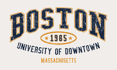 Boston 1982 University of Downtown Massachusetts college slogan tee typography print design. Vector t-shirt graphic or other uses.