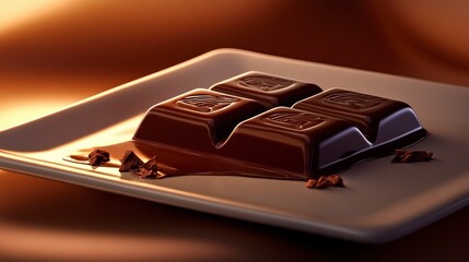 A handcrafted dark chocolate bar with a smooth texture, dusted with cocoa.Minimalistic design.
