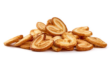 Sugared puff pastry cookies, isolated on white background.