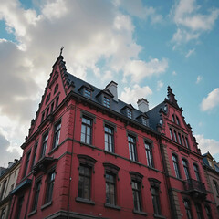 Fototapeta premium A stunning view of a historic red building standing against the sky, showcasing its architectural.