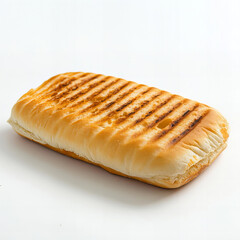 Freshly Baked Panini Roll on White Background: Close-Up of Golden Brown Bread with Grill Marks