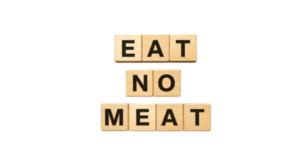 Wooden Cubes Arranged to Form the Words Eat No Meat on a Transparent Background PNG.