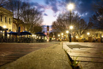 Night time low point of view of downtown Spartanburg, SC