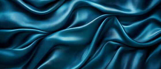 Fototapeta premium Teal silk fabric texture, draped folds