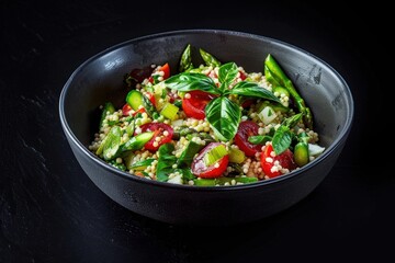 Colorful Salad Bowl with Fluffy Couscous and Vegetables