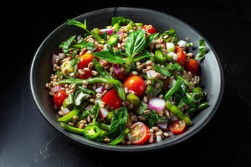 Vibrant Salad Bowl with Fresh Herbs and Tomatoes