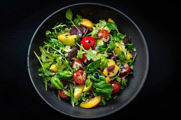 Artful Arrangement of Fruits Vegetables and Basil