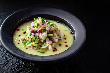 Vibrant Crab Salad Topped on Golden Uni Bisque Base