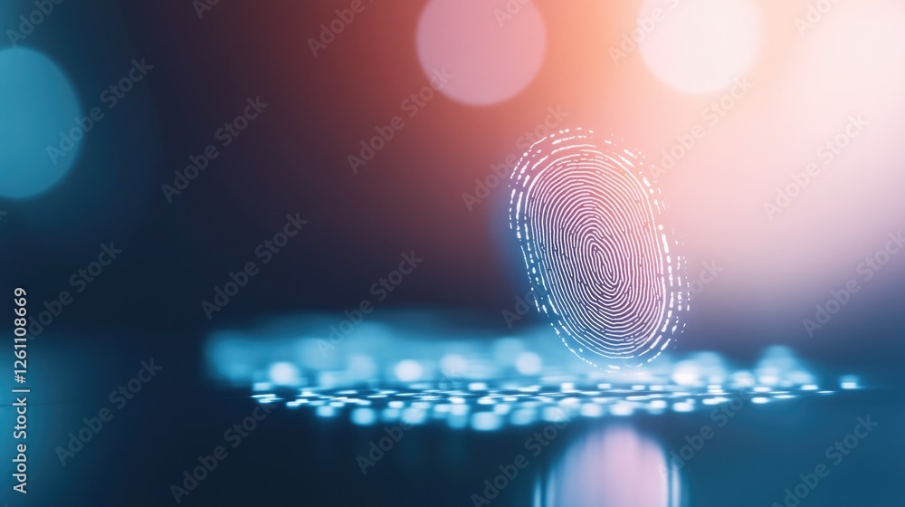Poster macro shot of fingerprint scanner on modern smartphone illuminated by soft ambient lighting with blu