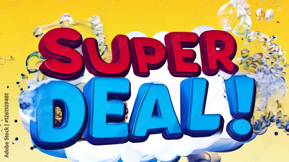 Poster a colorful sign that says super deal. it is surrounded by many colorful bubbles. the bubbles are in 