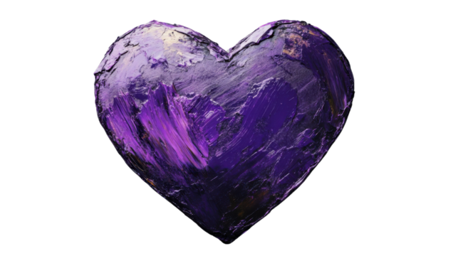 Purple heart painting representing love and affection on transparent background