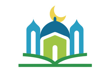 Islamic Education Logo with Open Book and Mosque Elements, Islamic logo vector illustration, logo design 