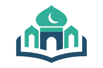 Fototapeta premium Islamic Education Logo with Open Book and Mosque Elements, Islamic logo vector illustration, logo design 