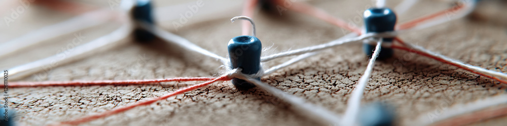 Poster network model with interconnected beads and threads
