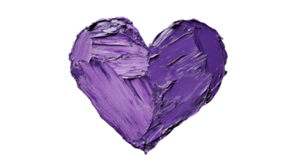 Purple heart symbol formed by thick brushstrokes on transparent background