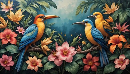 Fototapeta premium Birds flores painting design generative ai
