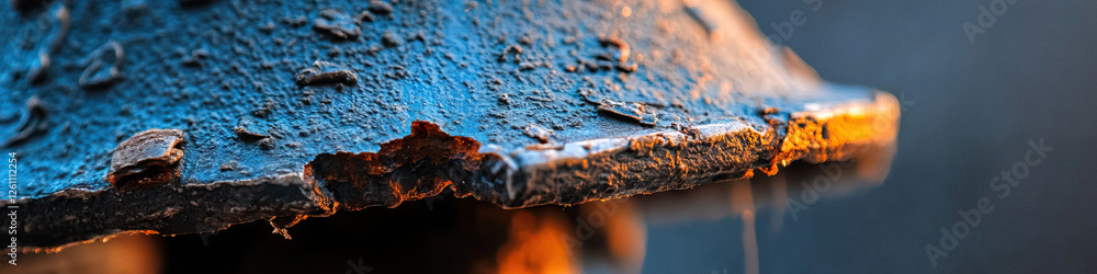 Poster close-up of damaged metallic object with rust