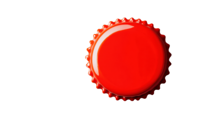 Red crown cork on transparent background, close-up view