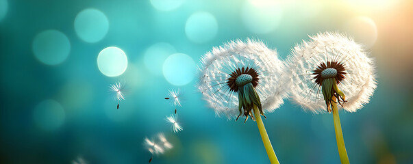 Dandelions seeds blowing, spring, nature