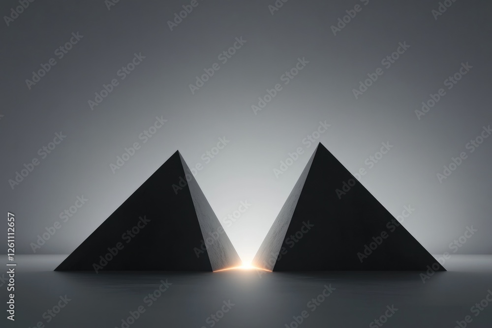 Poster minimalistic depiction of two opposing shapes one and one smooth blending softly into glowing centra