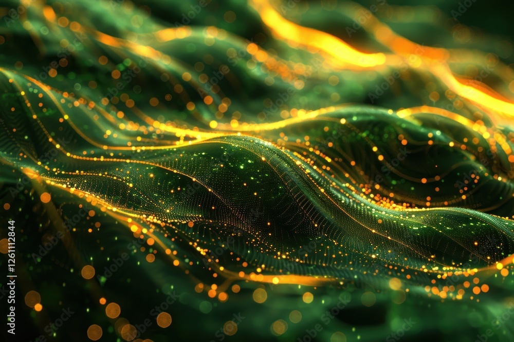 Poster layered fiber optics create an abstract terrain with glowing edges and diffused lighting for a 3d ef
