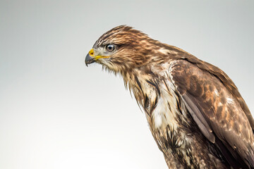 Buzzard, Buteo buteo, portrait, close up on a white background