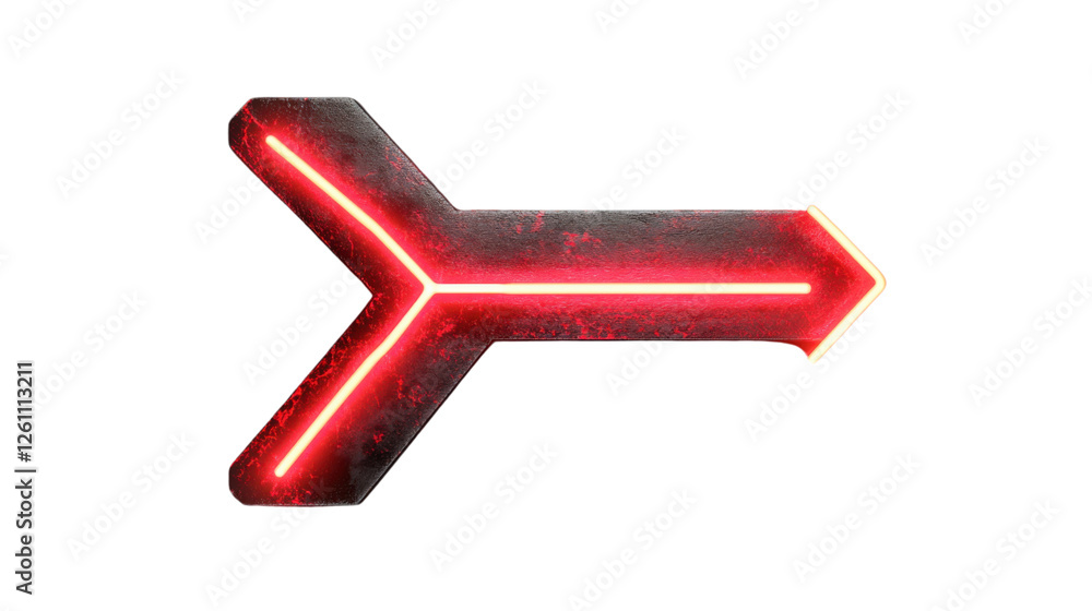 Poster glowing red neon arrow pointing right with transparent background