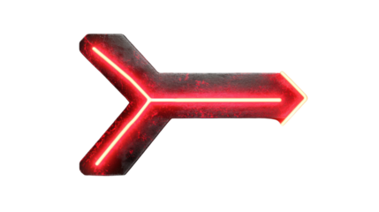 Glowing red neon arrow pointing right with transparent background