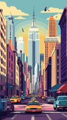 Naklejka premium Retro New York City Poster in Minimalist Vector Style for Travel Enthusiasts