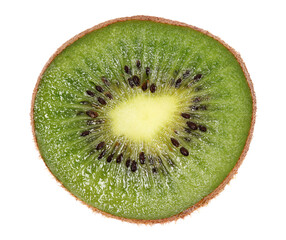 Close up fresh kiwi fruit slice isolated on white, top view