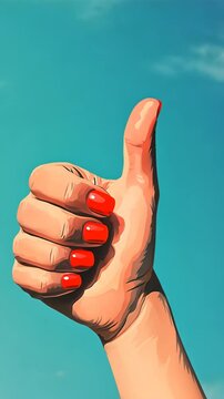 Animated Hand with Thumbs Up Against Blue Sky 