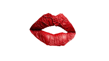 Red lips showing wrinkled dry skin on transparent background