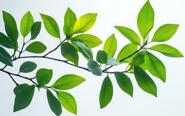 Fototapeta premium Lush green leaves branch, nature background, spring growth, botanical illustration