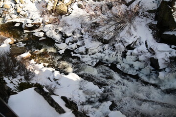 beautiful river and waterfall at Lake Tahoe in winter