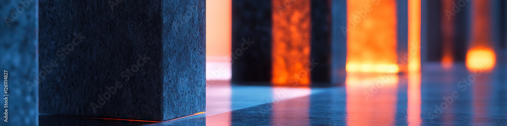 Poster abstract composition of illuminated rectangular pillars