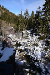beautiful river and waterfall at Lake Tahoe in winter
