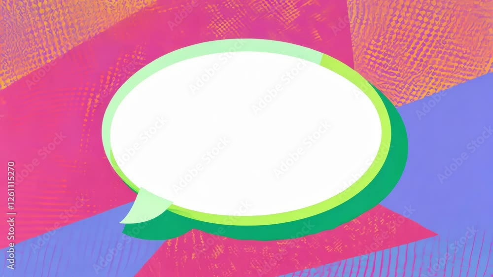 Poster A white circle with a green border. The circle is in the middle of a colorful background. There is no text on the circle
