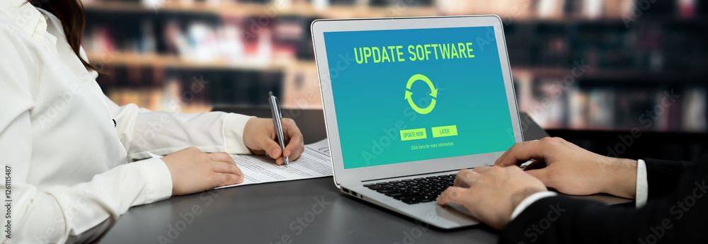 Aufkleber software update on computer for brisk version of device software upgrade