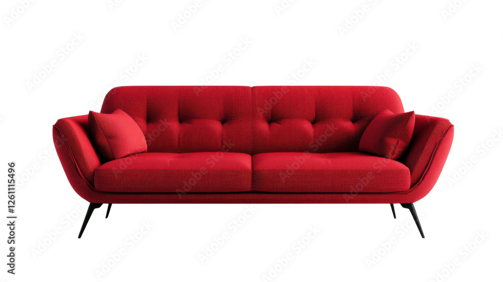 Poster modern red sofa isolated on transparent background with cushions