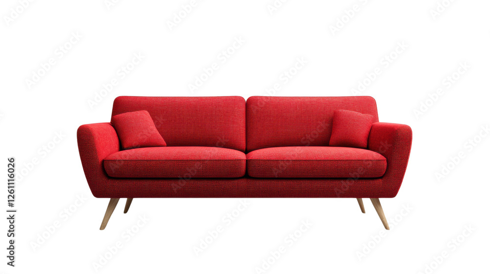 Poster red modern sofa isolated on transparent background with clipping path