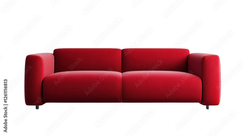 Poster modern red sofa isolated on transparent background for interior design projects