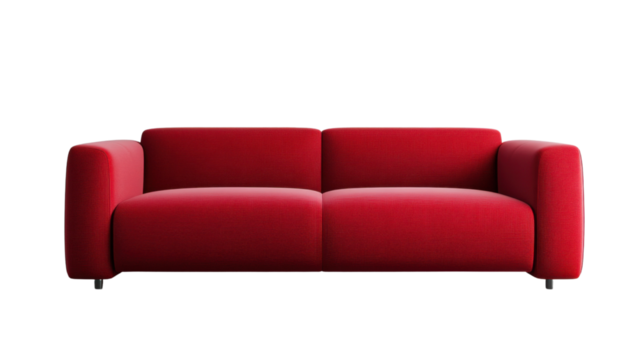 Modern red sofa isolated on transparent background for interior design projects